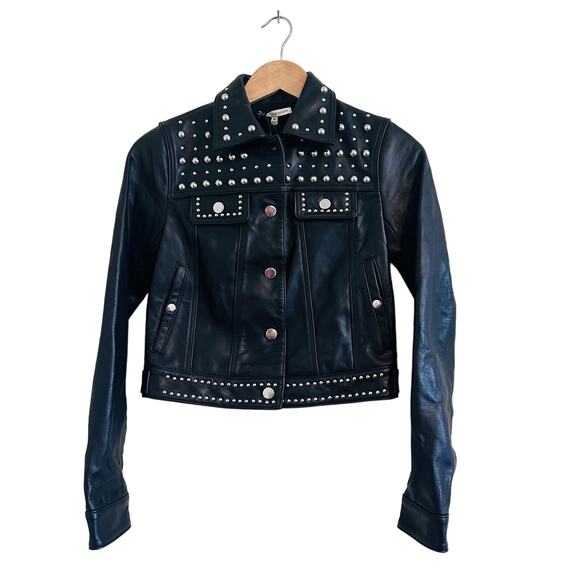 Rebecca Minkoff NWT Leather Annatto Biker Jacket with Studs Size XS - Picture 4 of 7